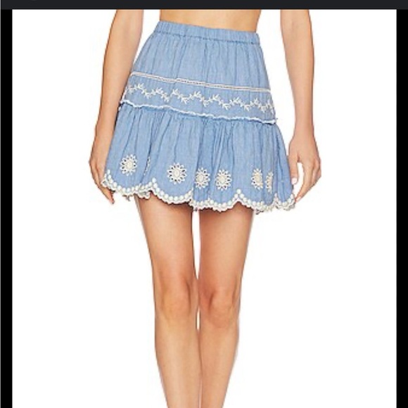 LoveShackFancy Blue and White Mini Skirt - Picture 1 of 6